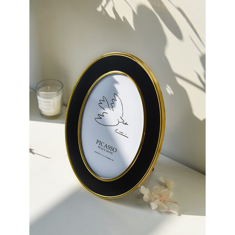 Primeira moldura Oval para foto, mesa de balanço, luxo, moderno, simples, criativo, 20cm, 23cm, Metal, preto, moldura pa