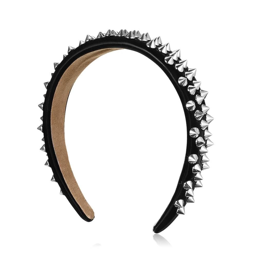 Tiara com Espigões, Aro de Cabelo Punk com Tachas e Rebites para Mulheres, Acessório de Cabelo Gótico Preto com Espigões