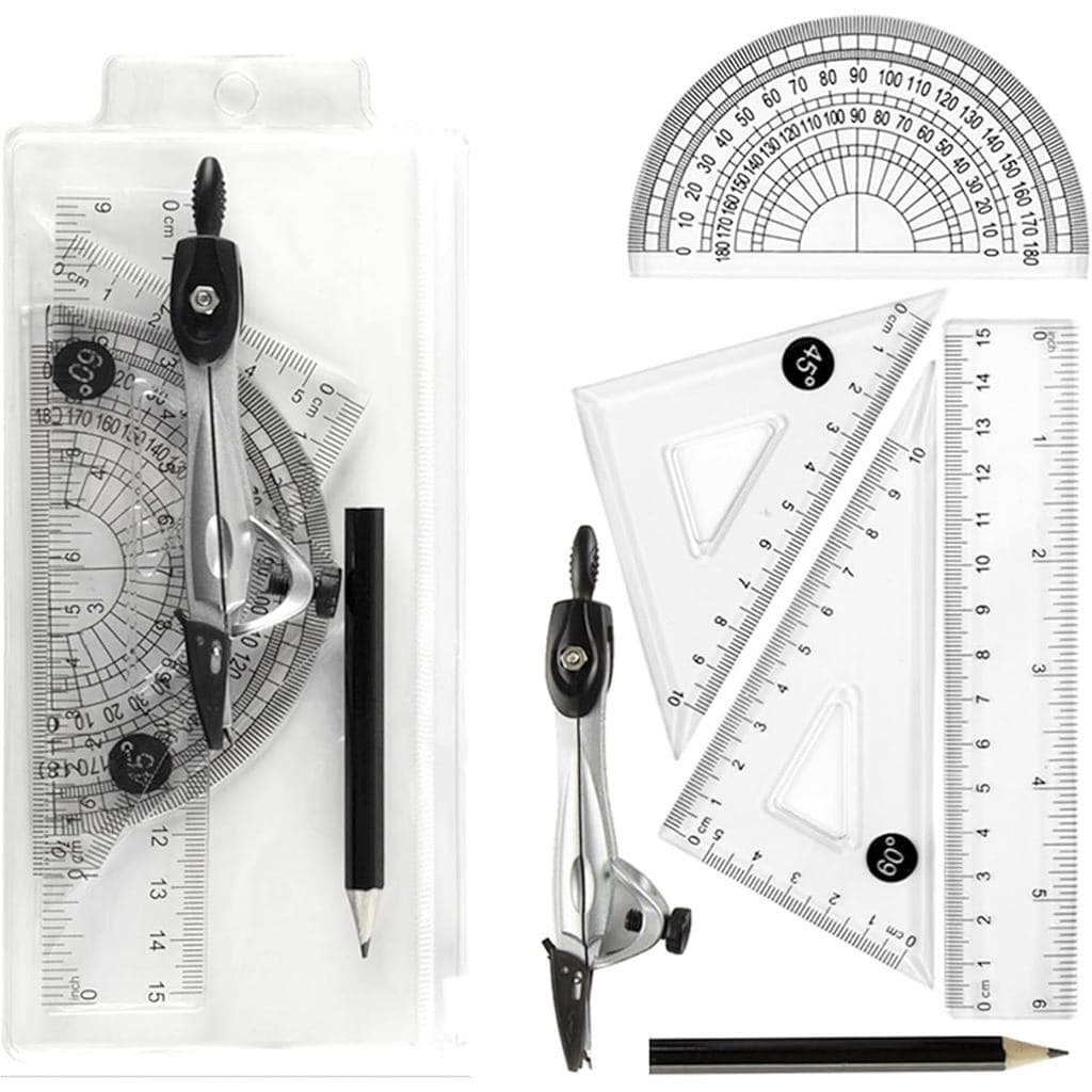 Conjunto de Transferidor e Compasso com Réguas, Kit de Ferramentas de Geometria Tudo-em-Um para Estudantes e Desenho Téc