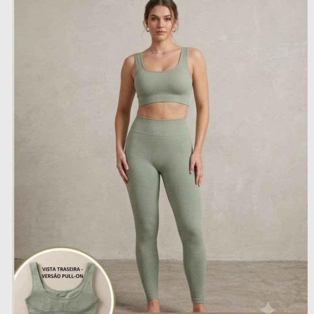 Conjunto Top + Calça canelada Finess. Tecido canelado Premium