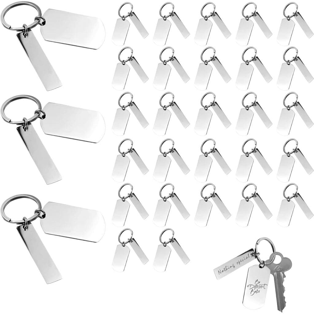 30 Chaveiros Personalizáveis para Gravação – Etiquetas de Metal em Branco para Estampagem e Texto Personalizado – Chavei