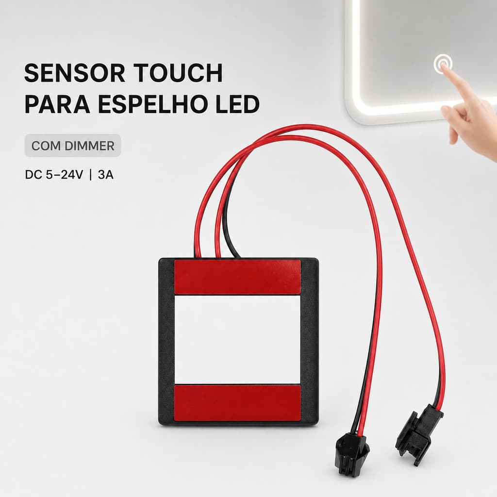 Sensor Touch para Espelho LED com Dimmer Interruptor Liga Desliga Ajuste de Brilho DC 5V a 24V 3A Fita LED Banheiro
