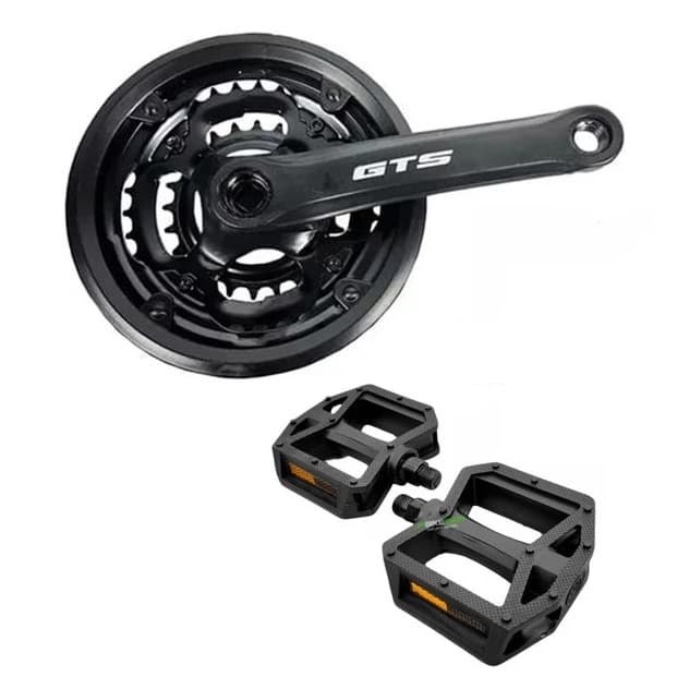Pedivela Reduzido Aço 42d Eixo 34.7mm + Pedal Plataforma Rosca Grossa Bicicleta Aro 29 ou 26