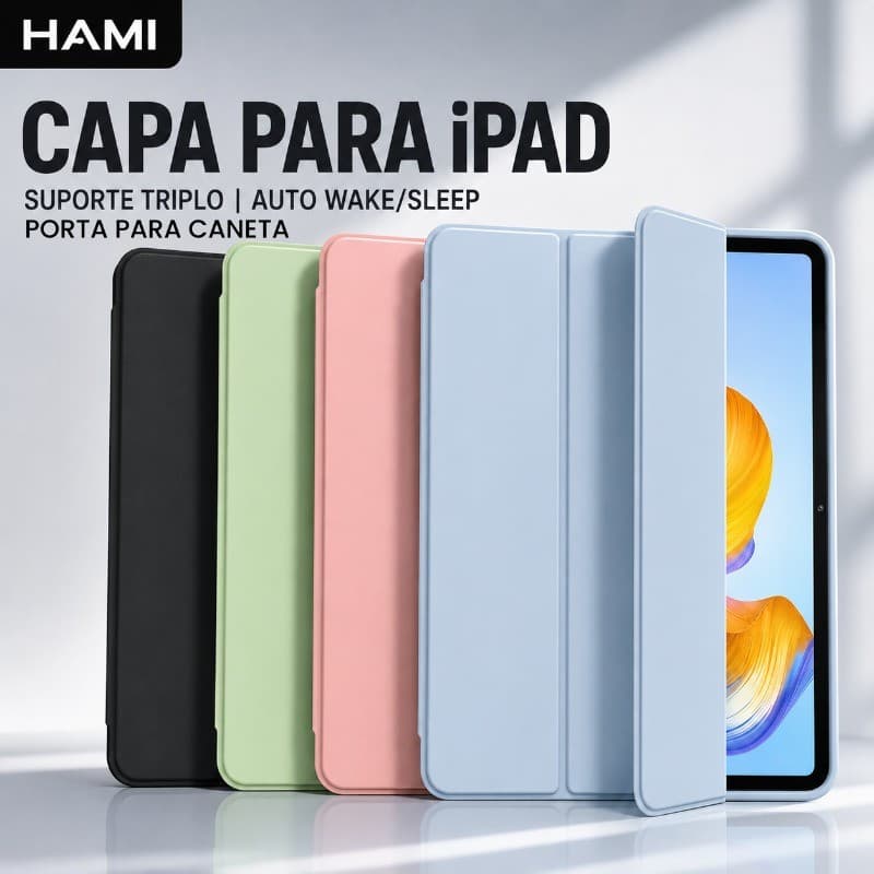 HAMI Capa para iPad Anti Impacto Silicone com Porta Caneta Suporte Triplo Auto Wake/Sleep