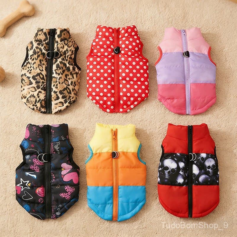 Casaco para Cães com Estampa Fofa e Anel D para Coleira de Segurança, Casaco de Inverno para Cães Pequenos/Médios
