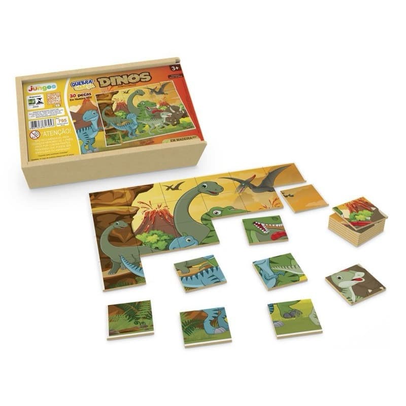 Quebra Cabeça Dinos em Madeira 30 Peças com Estojo – Brinquedo Educativo Infantil