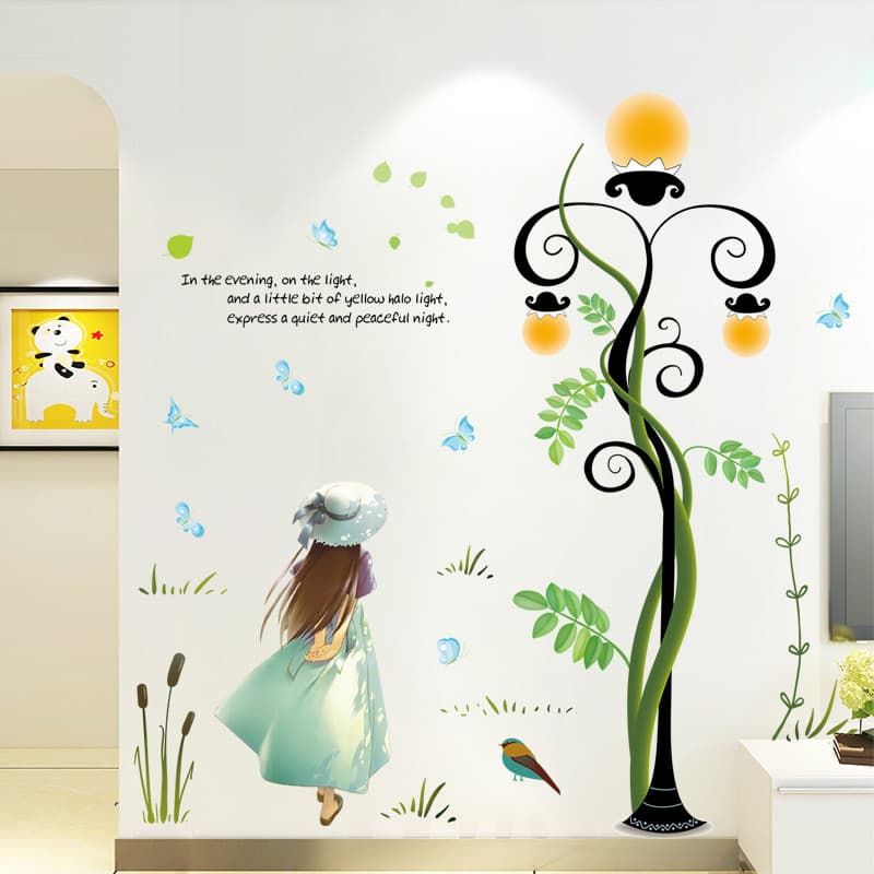 Criativo nórdico ins lâmpada de rua menina adesivos parede quarto dormitório decorações pintura da parede personagem dos