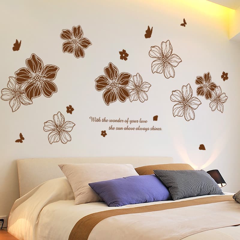 Adesivos de parede para quarto, adesivos de cabeceira, decoração de parede, flores, papel de parede autoadesivo, decalqu