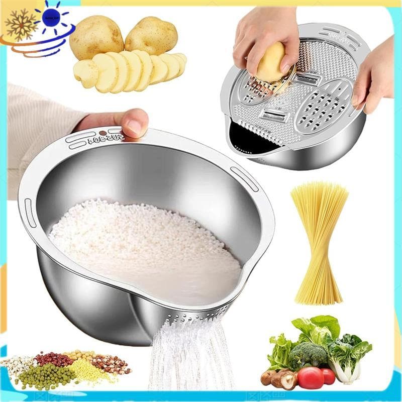 [Le's Shop] Tigela De Filtro Para Lavadora De Arroz Com Ralador Coador Multiuso Em Aço Inoxidável Escorredor Lateral Ou