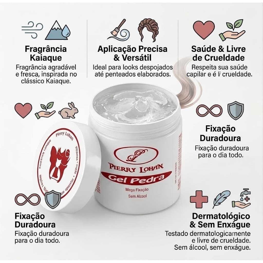 Gel Pedra Pierry Lohan Mega Fixação Finalização Penteados e Baby Hair 500g