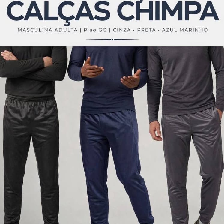 KIT 3 CALÇAS CHIMPA ADULTO MASCULINA COM ZIPER NOS BOLSOS E POUNHO Somo Fabricantes