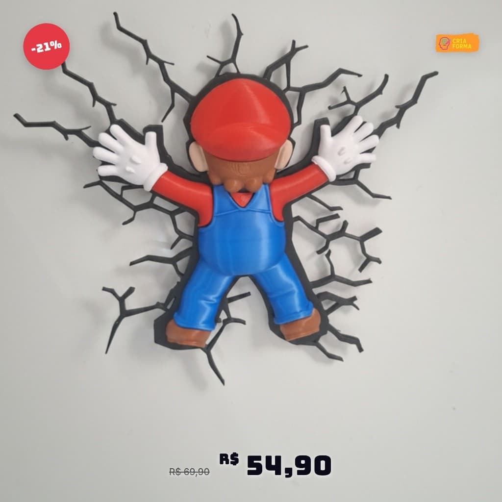 Mario 3D Parede Quebrada Ímã Decoração Gamer