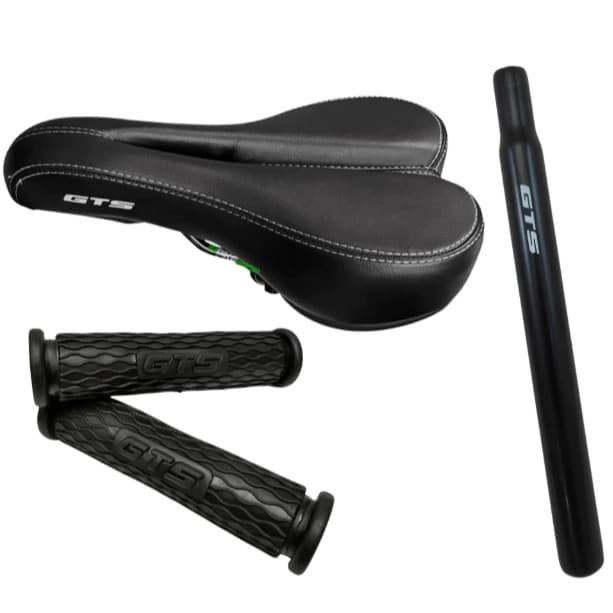Kit Banco Selim Sela Gts Vazado Super Confortável + Canote De Ferro e Manopla Emborrachada Bike Mtb