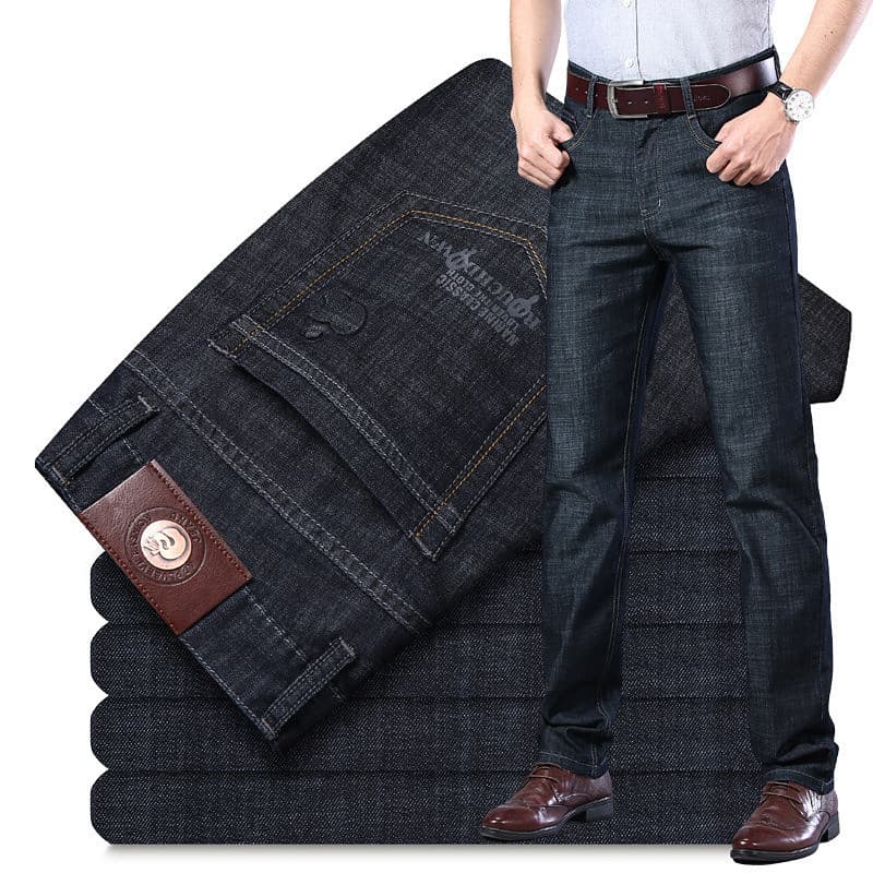 [Estilo Casual] Calça Jeans Masculina Com Elástico/ Corte Reto/ Cintura Alta/ Homens/ Moda Verão