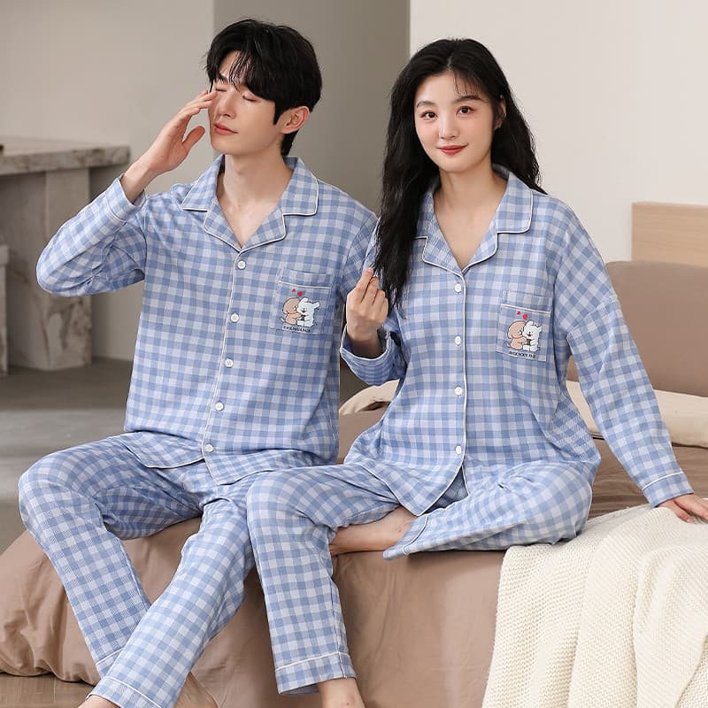 Casal Algodão Sentir Dos Desenhos Animados Conjunto De Pijama Feminino Masculino Manga Longa Calças Casuais Pijamas