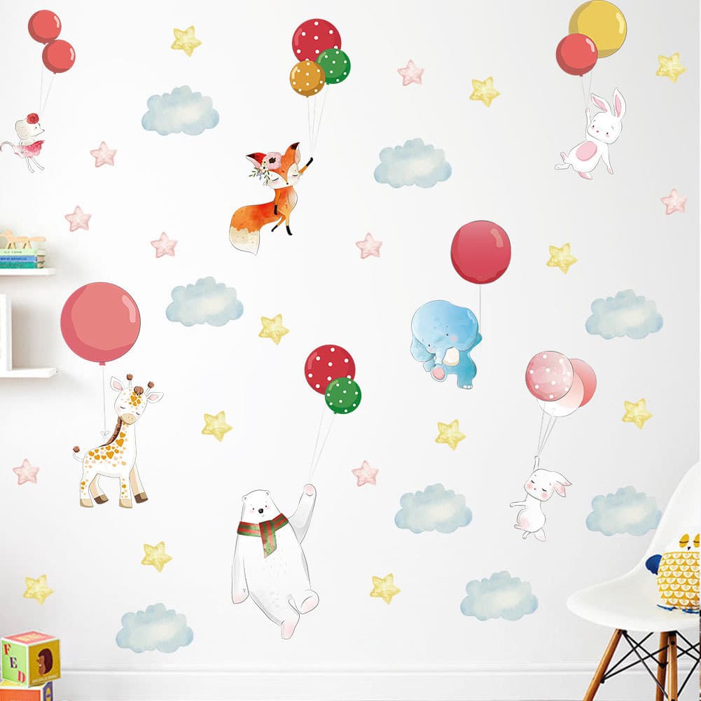 Adesivos de parede dos desenhos animados balão de ar quente adesivos de parede bonito Animal adesivos de parede crianças