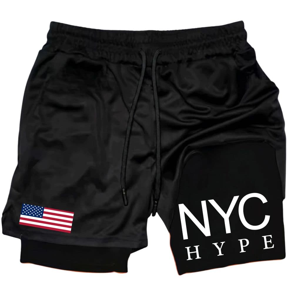 Shorts Bermuda 2 em 1 Estampada Arte NYC Hipe Para Academia treino compressão corrida fitness