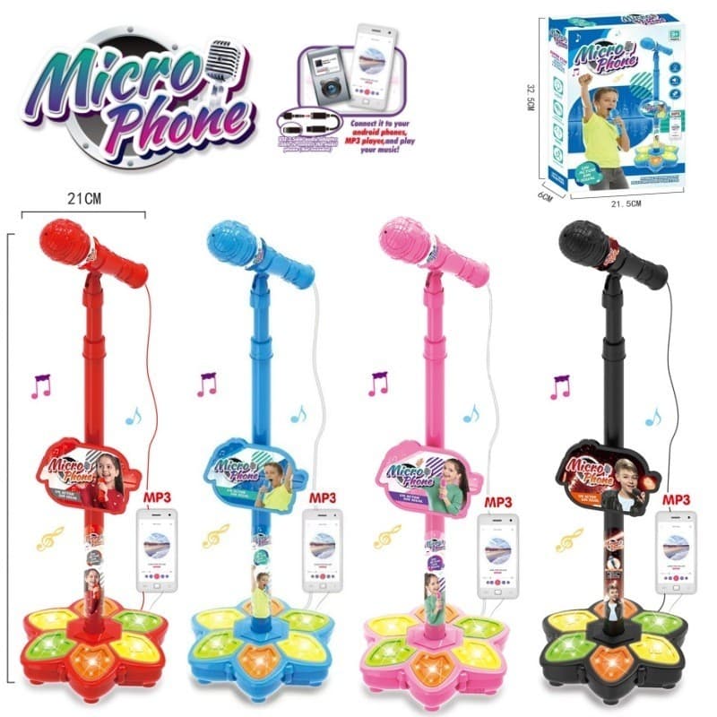 Novo estilo microfone infantil brinquedos impressionantes 6 luzes meninos meninas microfone música tocando alto-falantes