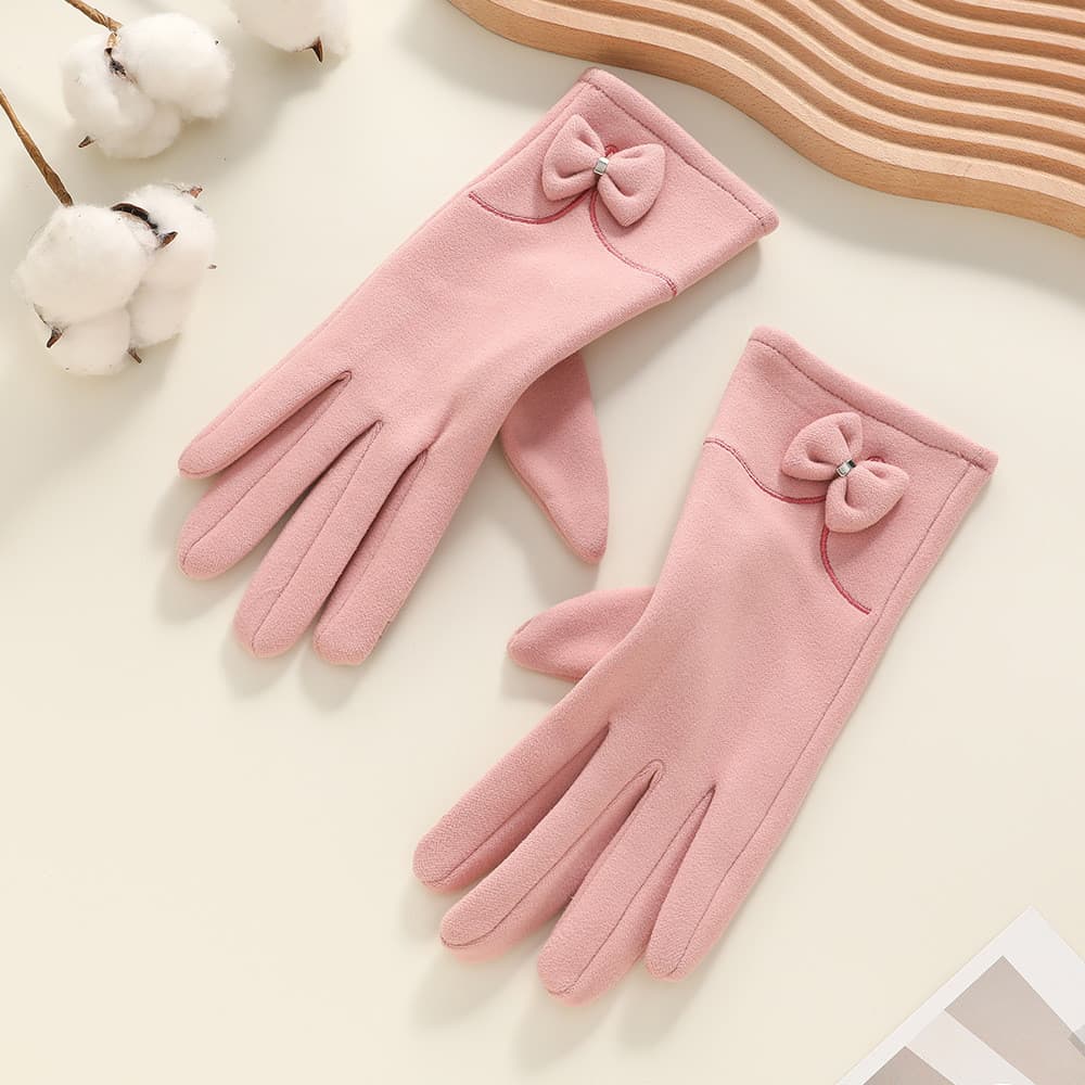 Luvas Quentes à Prova de Vento e Frio, Forradas de Lã, Espessas, para Ciclismo ao Ar Livre, com Laço Fofo, para Mulheres