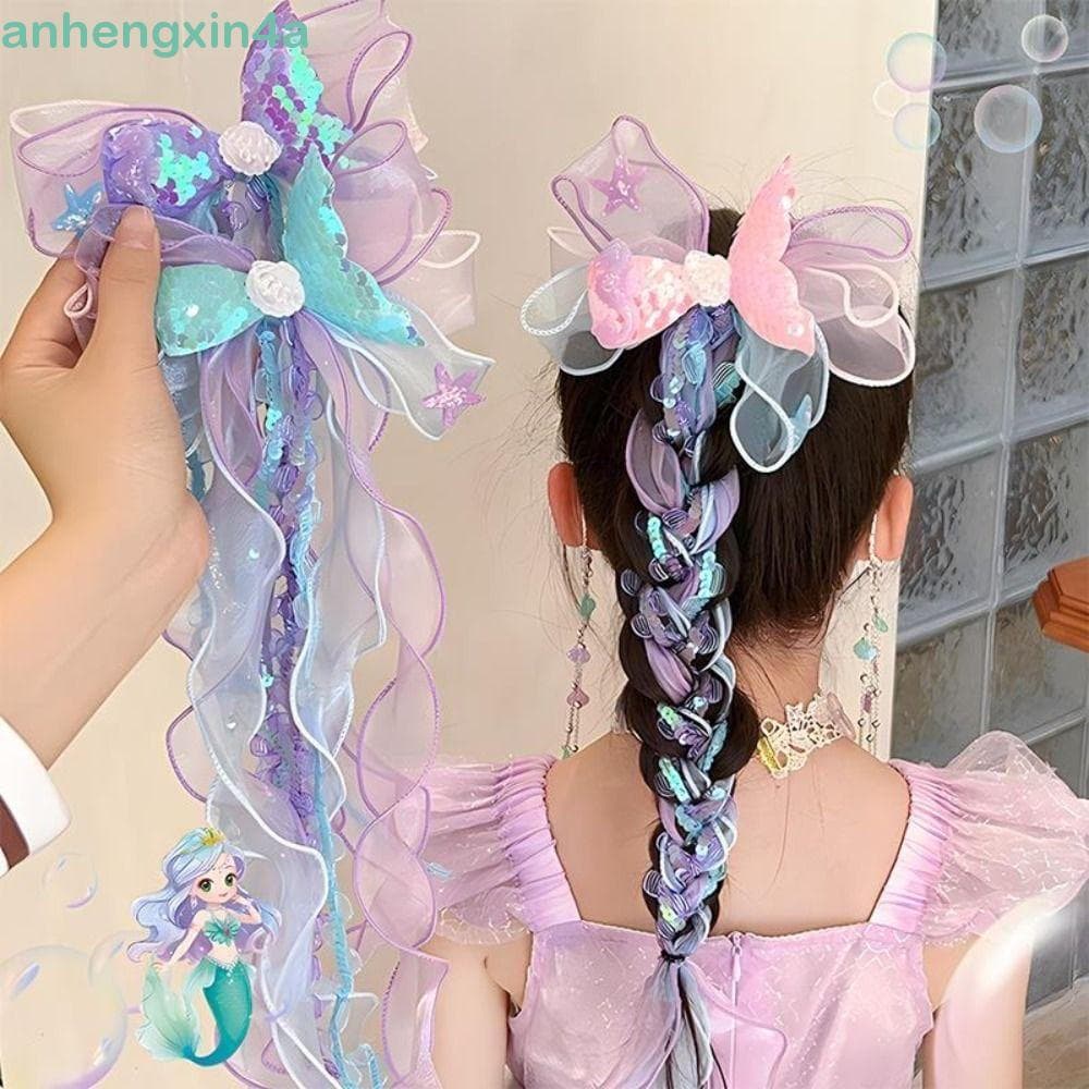 Grampo De Cabelo Com Fitas ANHENGXIN , Grampos Laço De Princesa Infantil , Presilhas Doces De Sereia Para Meninas