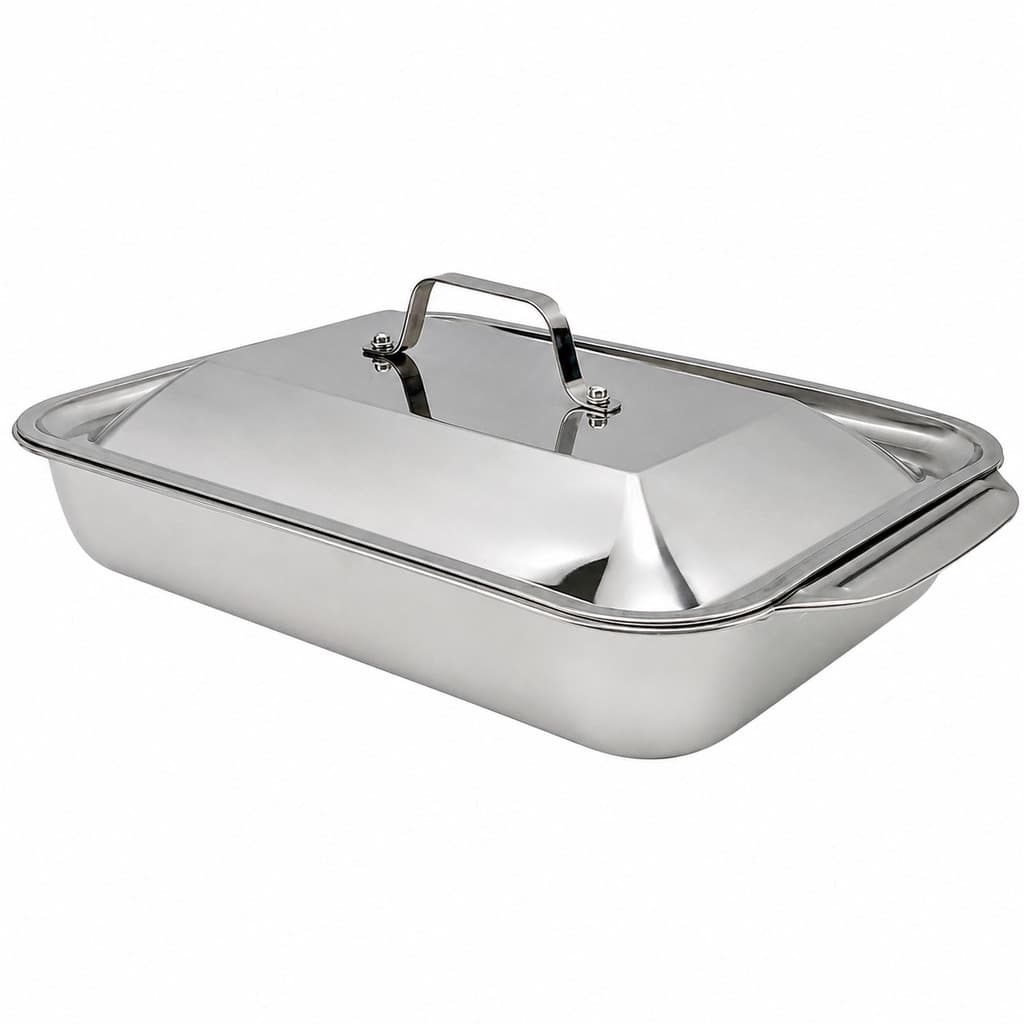 Assadeira Retangular Aço Inox com Tampa Resistente a Altas Temperaturas Forno e Churrasqueira