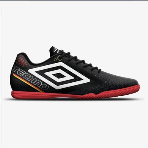 CHUTEIRA FUTSAL UMBRO TECHNO II JR PRETO CORAL