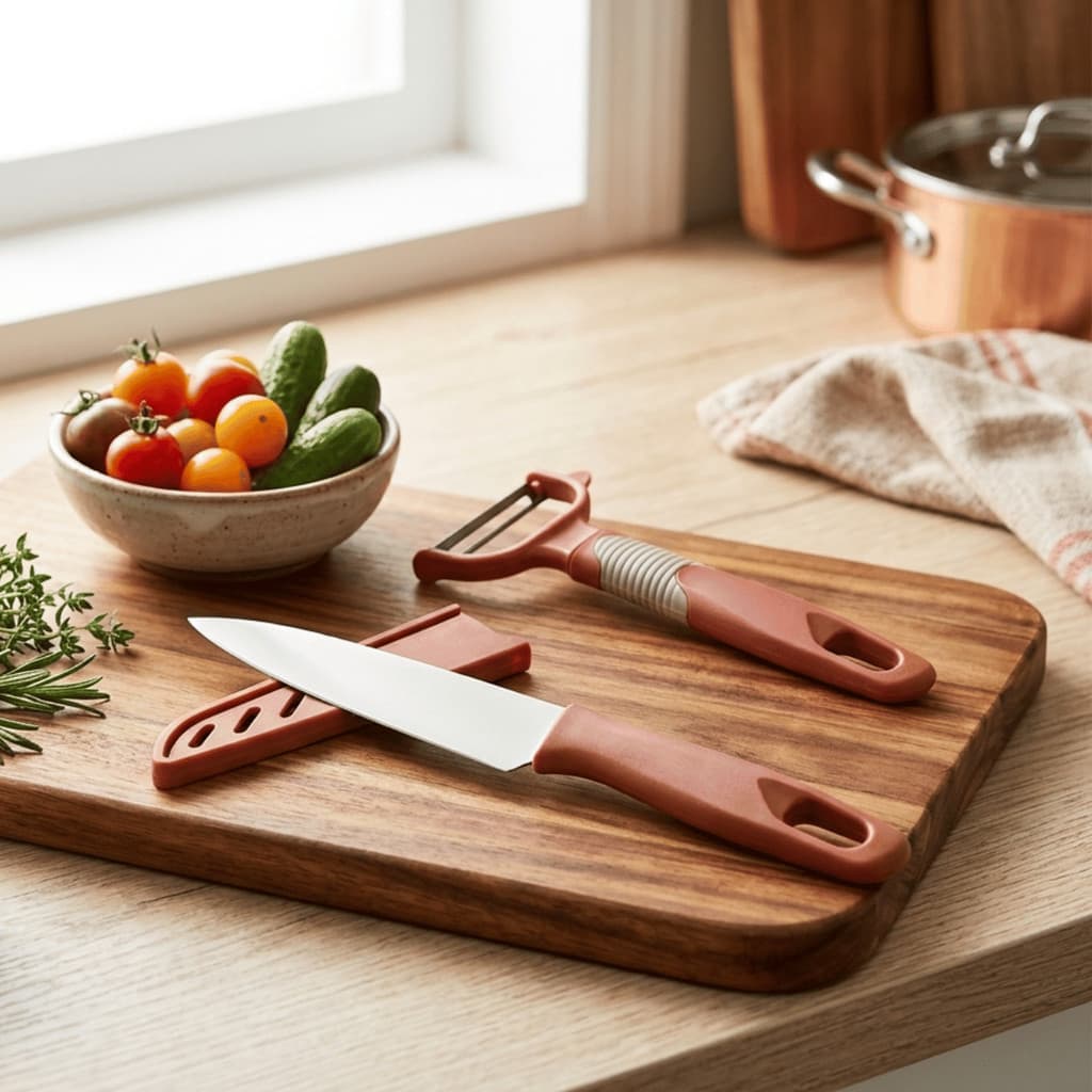 Kit Cozinha 2 Peças Faca Multiuso + Descascador Legumes Frutas  - Casíta / Utensílio Cozinha
