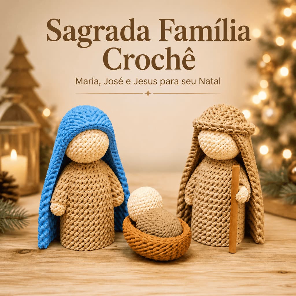 Sagrada Família Croche Minimalista Maria José Jesus Presépio Natalino Decoração Religiosa