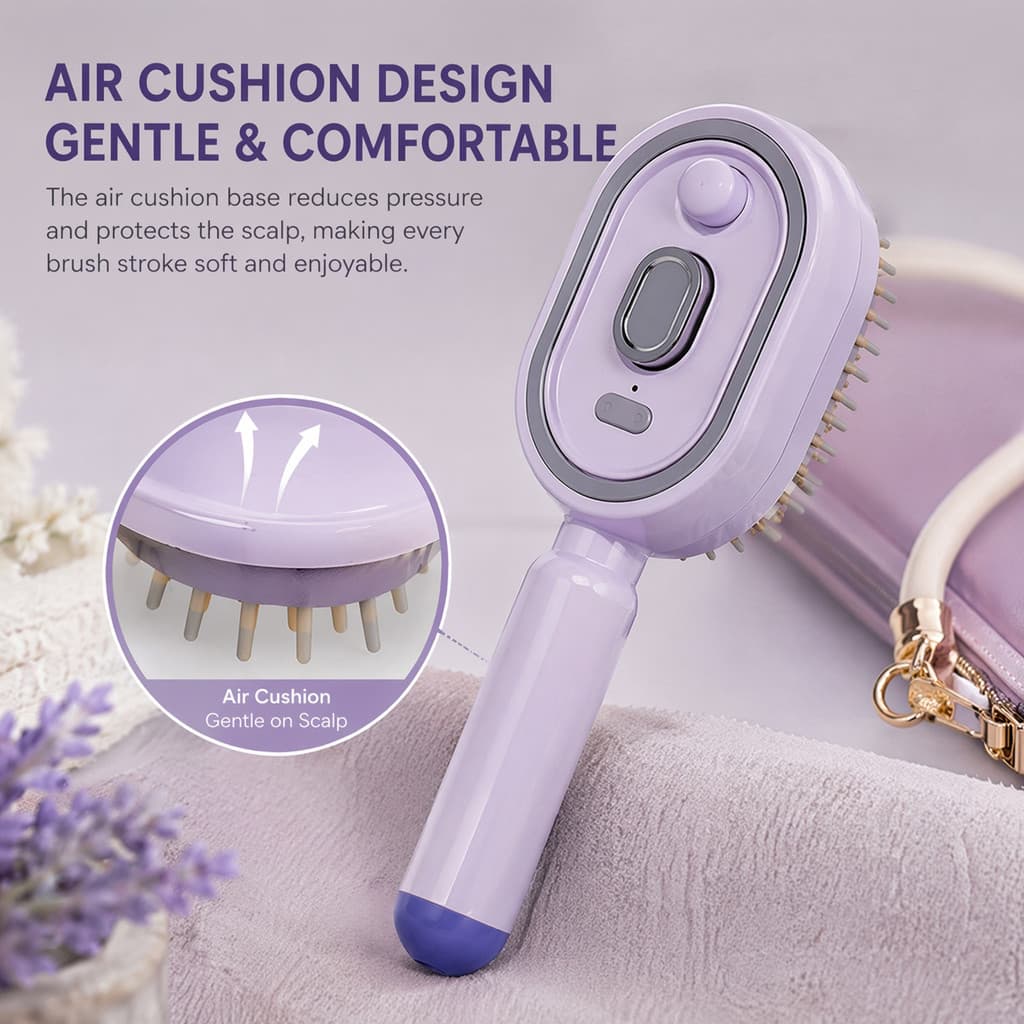 Escova De Cabelo Hidratante Anti-Frizz 3 Em 1 Pulverizador USB Pente Com Almofada De Ar Para Cabelos Longos/Curtos [covd