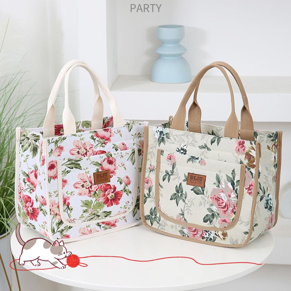 Bolsa De Almoço Com Estampa Floral Para Festa , Térmica Espessada Isolamento Térmico , Lancheira De Grande Capacidade
