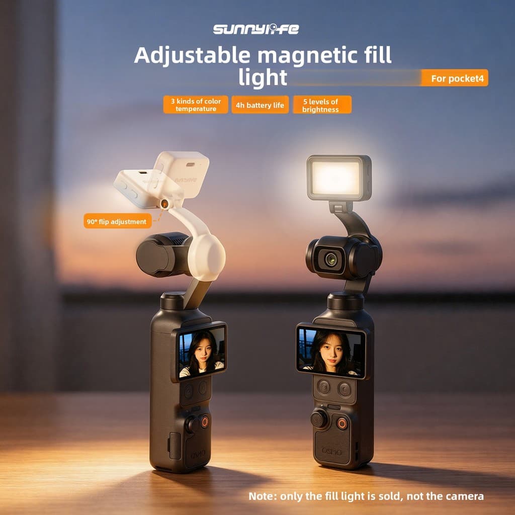 Pronta Entrega |   Lanterna LED Magnética Sunnylife Pocket 4 |   Luz Suave Ajustável de 3 Cores Dobrável para Fotografia