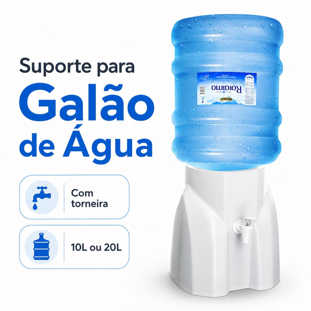Suporte para Galão de Água 10L 20L com Torneira Base Resistente Plástico Fácil Instalação Casa