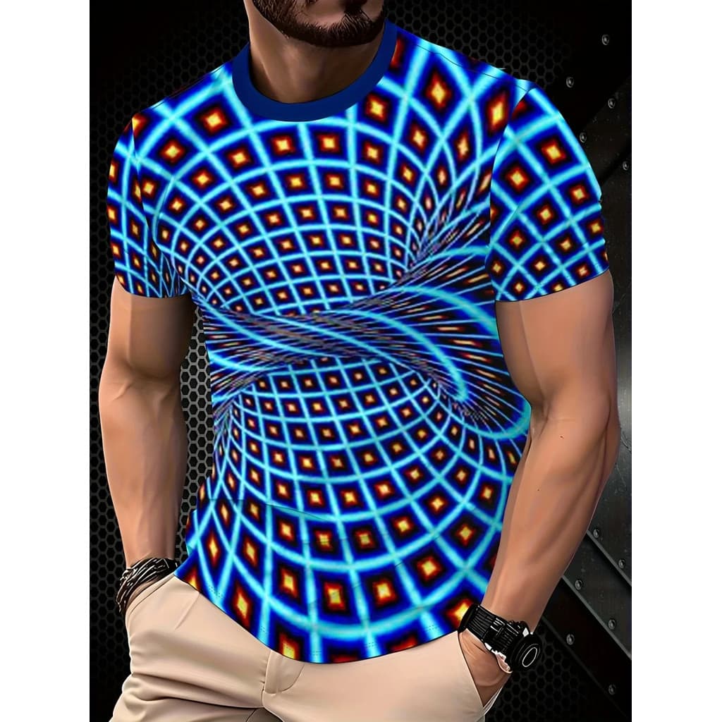 2026 Moda Masculina Manga Curta Camiseta 3D Ilusão Óptica Impressão Topos Camisetas Casuais Em Torno Do Pescoço Plus Siz
