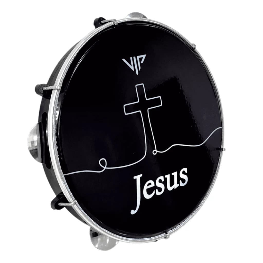 Pandeiro Profissional 10 Pol Pele Leitosa Preto Vip Jesus P10-JESUS1-SP - 60166