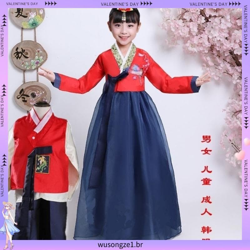 Novo estilo infantil Hanbok coreano desempenho traje meninos longo hoje minoria dança traje desempenho das crianças