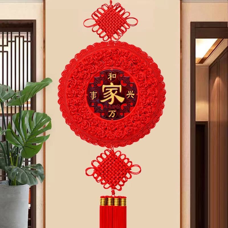 Nó chinês pingente sala de estar grande redondo mogno TV parede casamento fortuna personagem festivo dinheiro fortuna ci