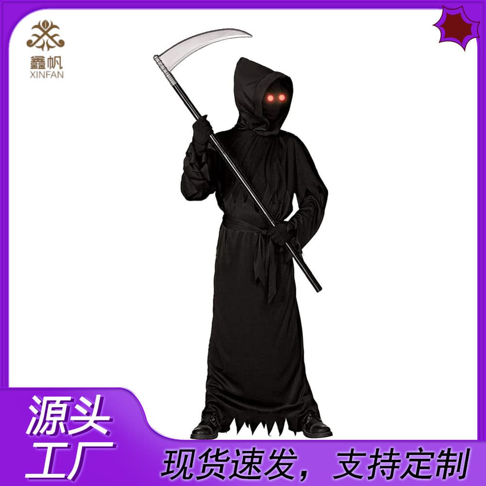 Fantasia de morte fantasma, fantasia de morte misteriosa, fantasia de Halloween, foice masculina, mensageiro escuro