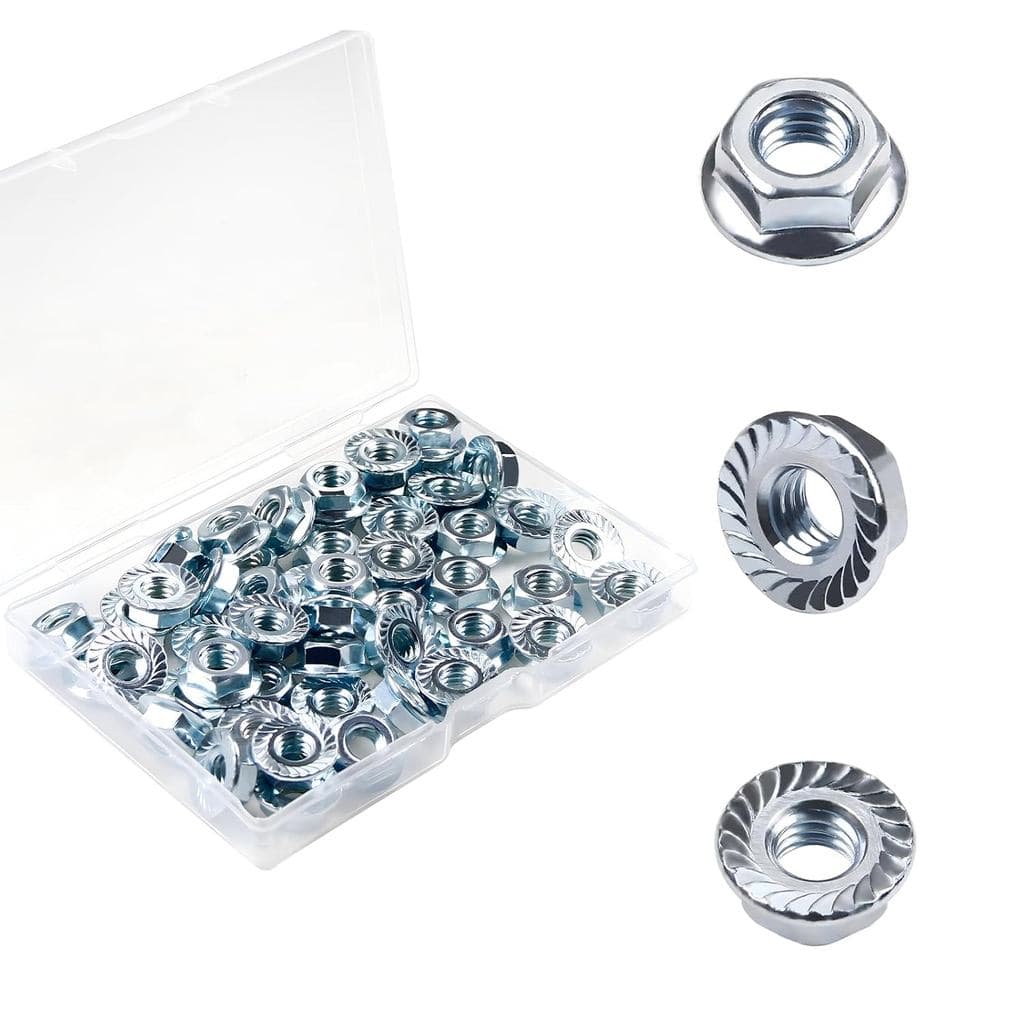 Pacote com 50 Porcas Sextavadas com Flange Serrilhada 5/16-18, Porcas Sextavadas com Flange 5/16"-18, Aço Inoxidável 304