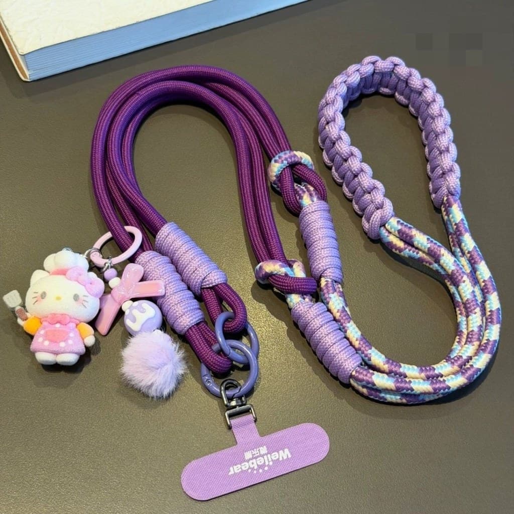 Doce bonito olá Kitty dos desenhos animados cordão do telefone móvel Crossbody trançado forte Anti-perdido pequena abelh