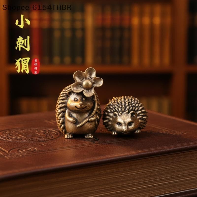[RG] Mini Estátua De Ouriço De Latão Colecionável , Estatueta De Animal De Metal Retrô , Estimação De Chá Requintado Par
