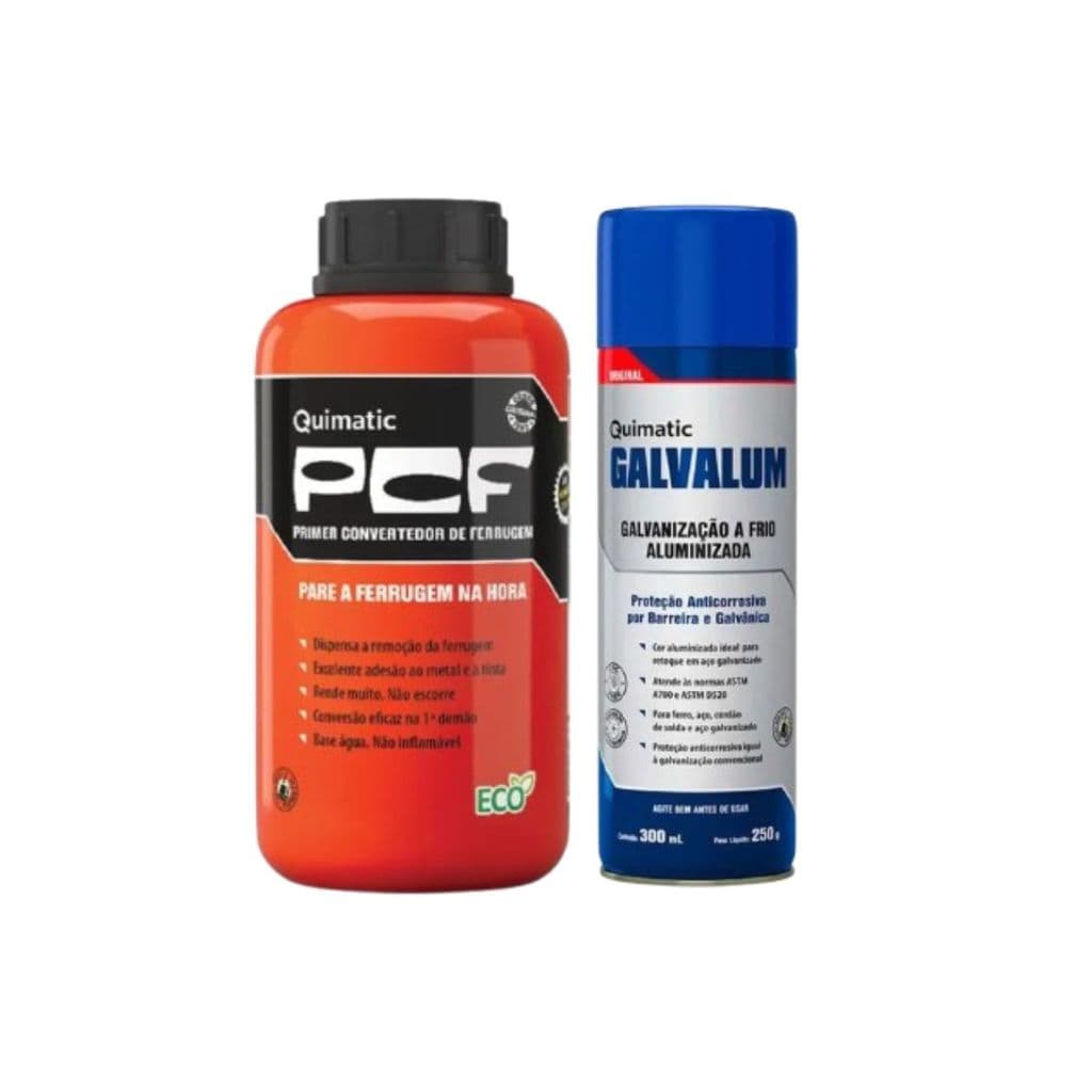 Kit Pcf Primer Conversor de Ferrugem Tapmatic 500ml + Galvalum Alumínio Spray Quimatic 300ml