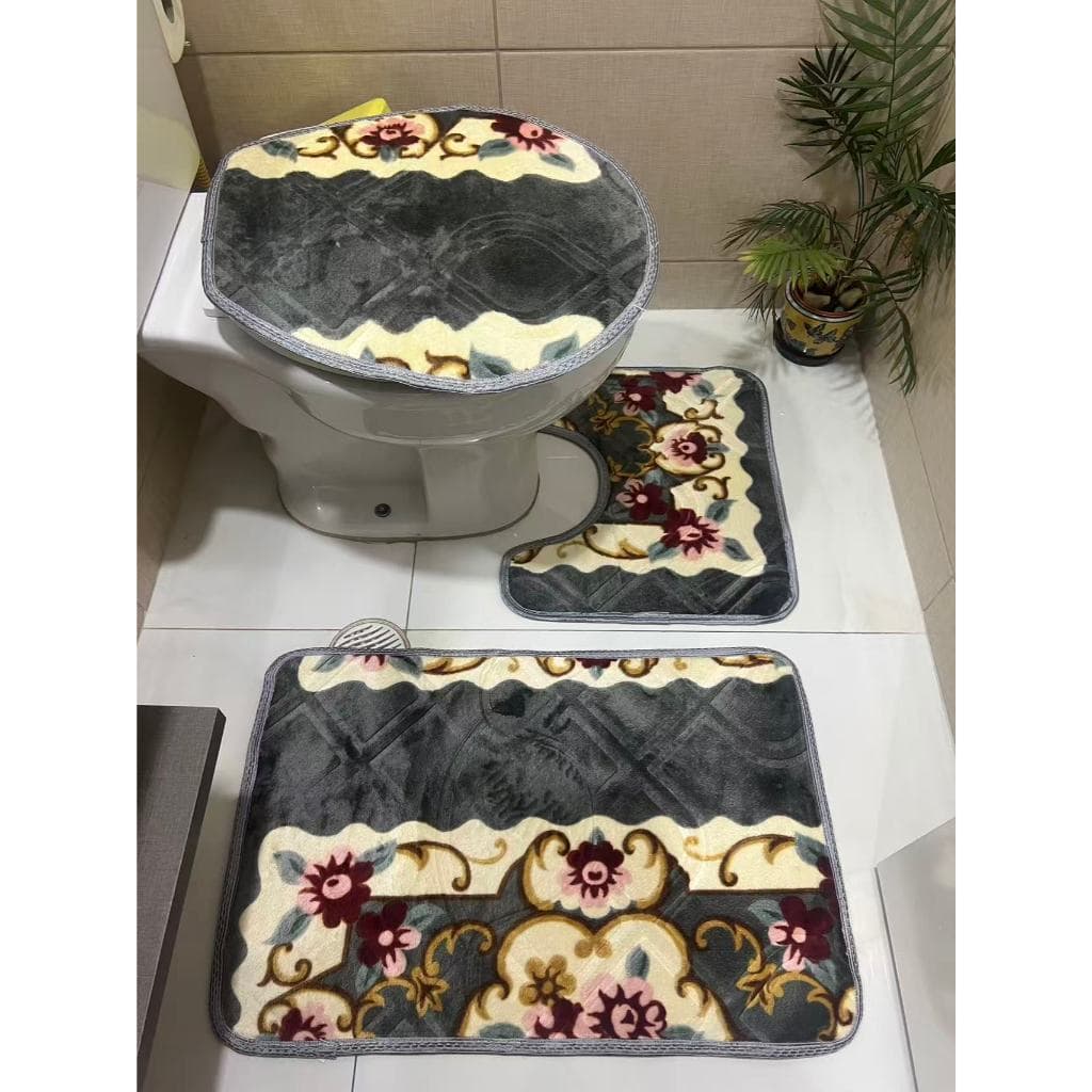 Jogo Tapete Banheiro Floral Super Antiderrapante 3 Peças