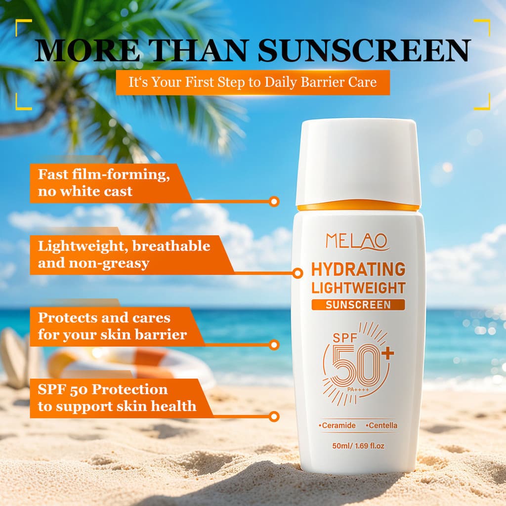 Protetor solar leve hidratante SPF50PA +++ Protetor solar refrescante Anti-ultravioleta três em um de alta potência