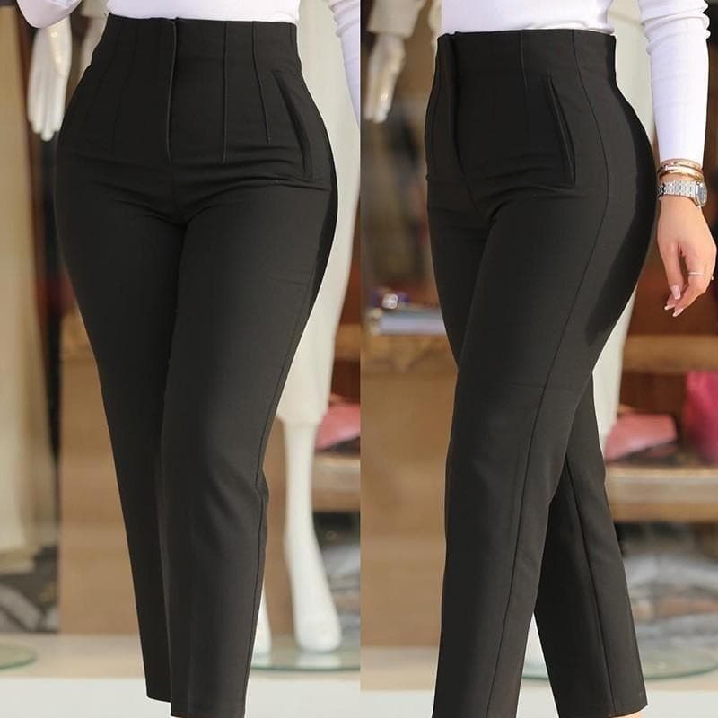 Calças Cropped Femininas Slim-Fit de Cor Sólida com Pregas e Zíper, Versáteis para Conjuntos