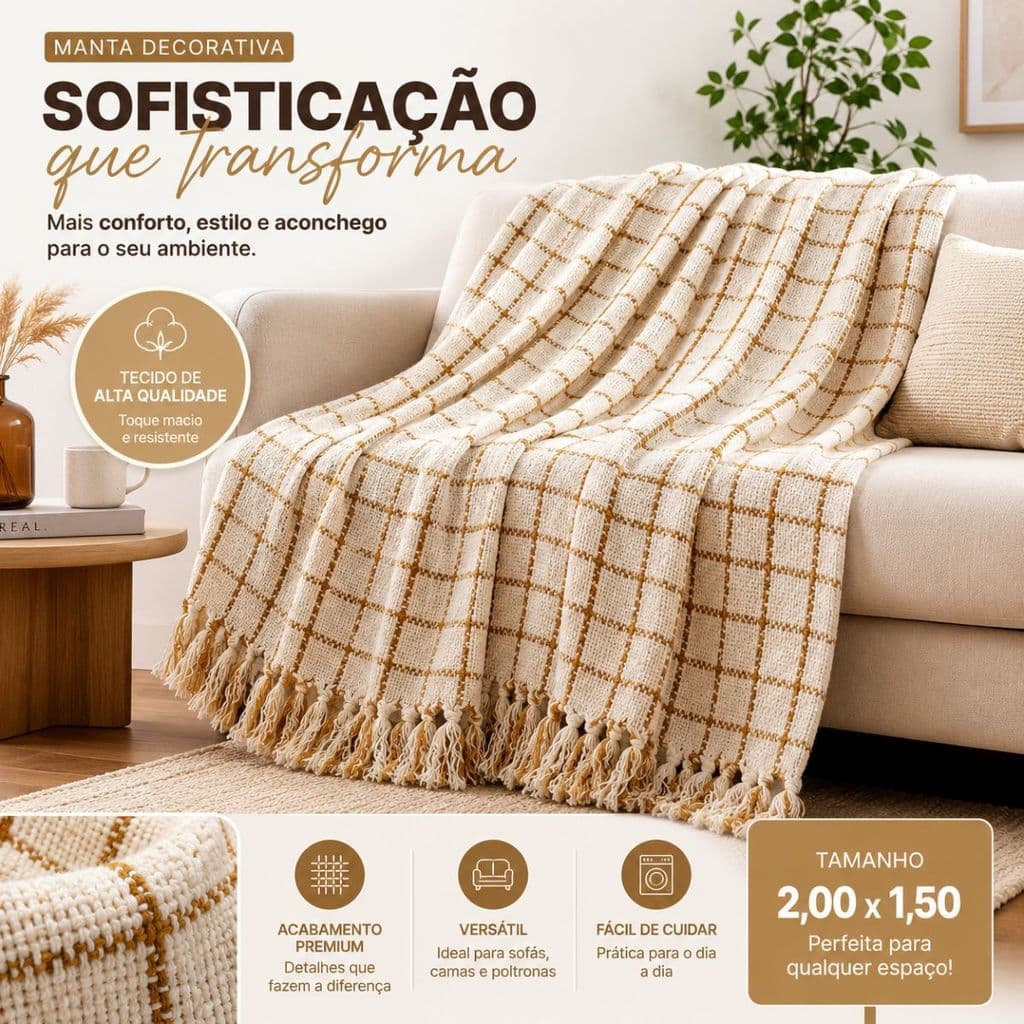 Manta De Sofá Protetora Premium 2,00 x1,50m – Proteja seu Sofá com Estilo e Conforto
