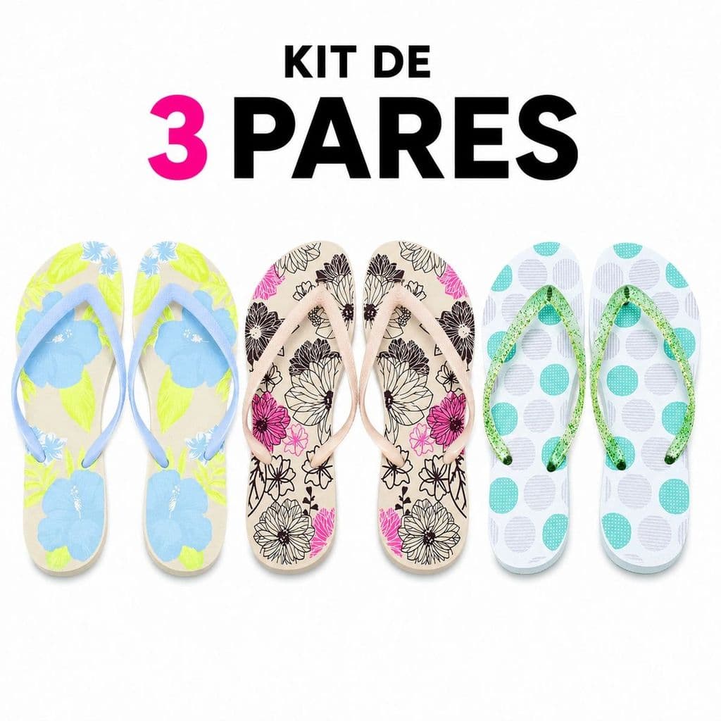 Kit 3 Chinelos Feminino Varias Estampas