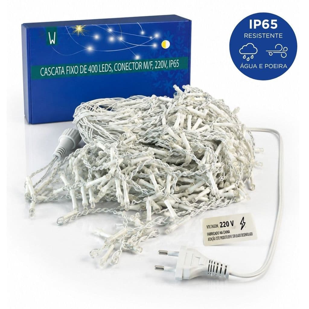 CASCATA 400 LEDS FIXO FIO BRANCO 220V WARM INTERNO/EXTERNO