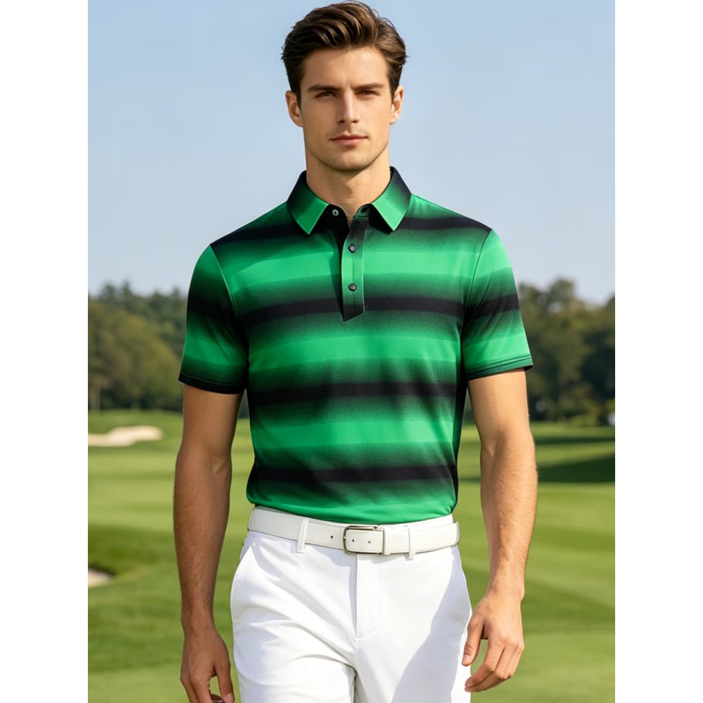 Roupas masculinas de golfe de verão moda listrada impressa camiseta de manga curta roupas de golfe camisa polo respiráve