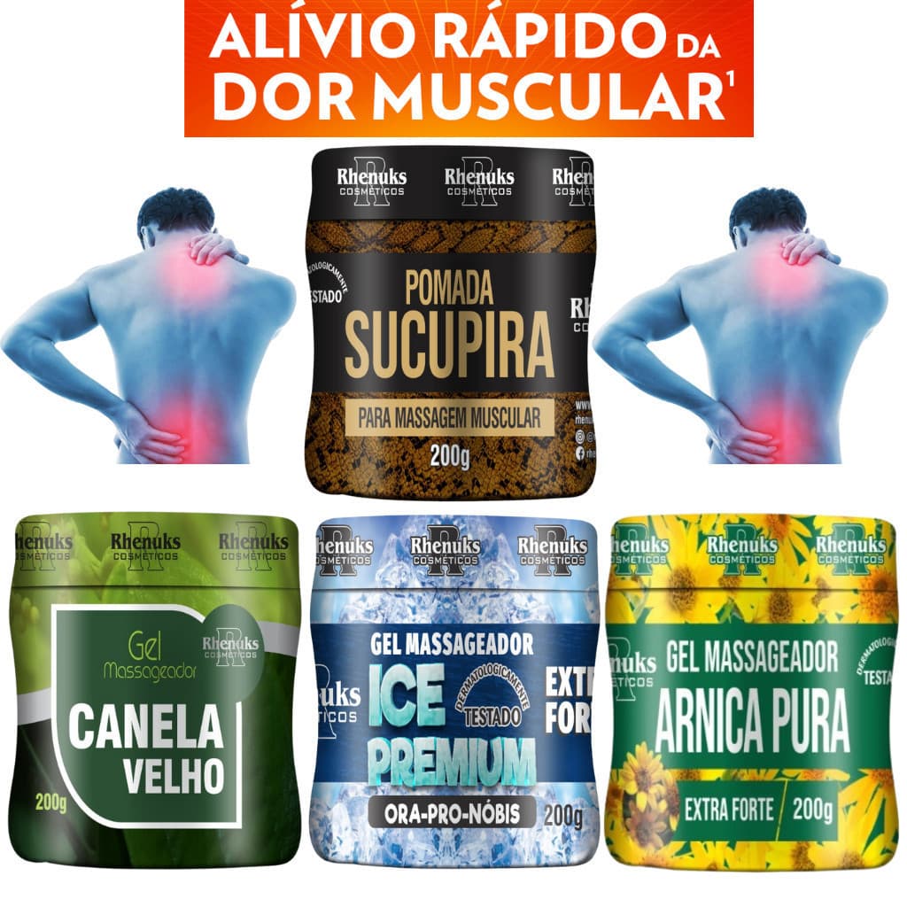 Mix 4 Pomadas Massageadoras Anti Dor Muscular 200g Resultado Imediato
