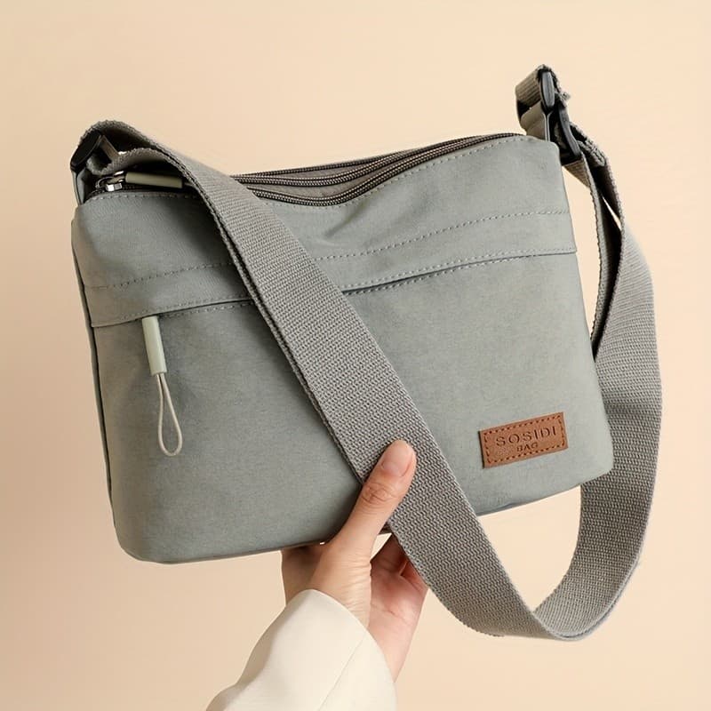 Bolsa mensageiro feminina de grande capacidade, alças fechadas com zíper multicamadas, bolsa de ombro ajustável, bolsa C